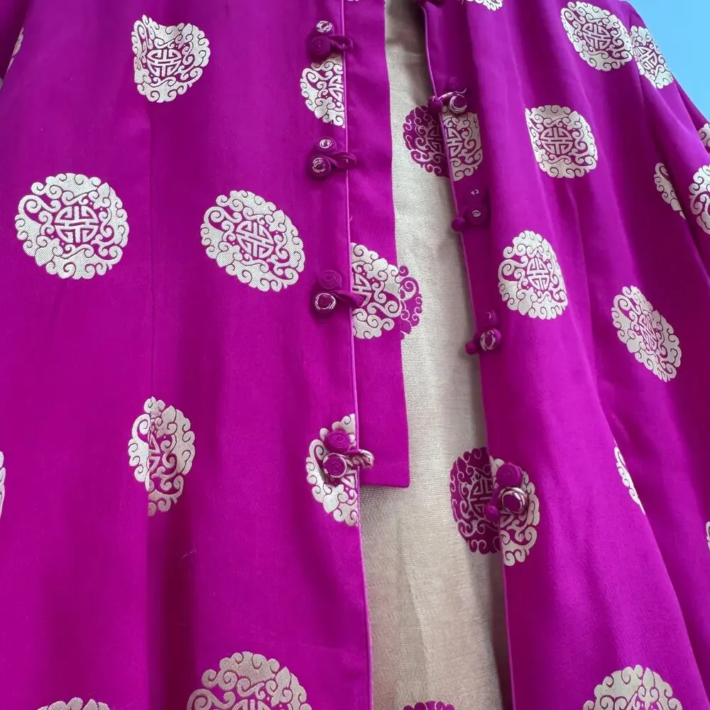 Vintage 2002 Silk Chinese Tang Jacket - Magenta & Gold Longevity